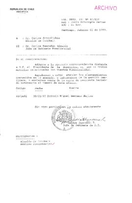 [Oficio  Gab. Pres. Ord. N° 0527  de Jefe de Gabinete Presidencial, remite copia de carta que se indica]