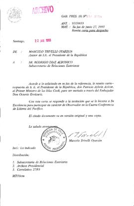[Oficio  Gab. Pres. Ord. N° 3154 de  Asesor Presidente de la Repúlica, remite carta]