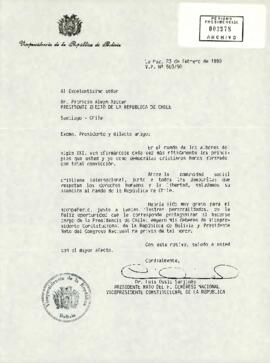 Carta del vicepresidente de Bolivia al presidente Patricio Aylwin