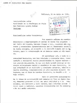 [Carta de la Junta de Vecinos de Huasco dirigida al Presidente Patricio Aylwin sobre la construcción de un embalse]