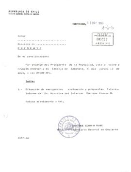 [Carta de aviso reunión Consejo de Gabinete y Acta de Gabinete 13-05-93]