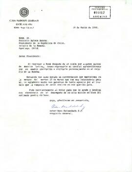 Carta enviada desde Roma por Peter-Hans Kolvenbach, S.J. Prepósito General de la Compañía de Jesús, dirigida al Presidente Patricio Aylwin