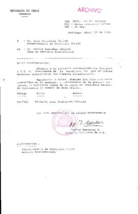 [Oficio Gab. Pres. Ord. N° 1800 de Jefe de Gabinete Presidencial, remite copia de carta que se indica]