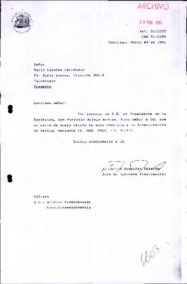 Carta remitida a la Subsecretaria de Marina, mediante Of. GAB. PRES.