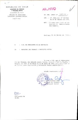 [Oficio Ord. N°257 de Ministro del Trabajo, informa]