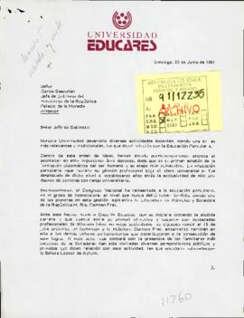 [Carta del Rector de la Universidad Educares dirigida al Presidente Patricio Aylwin, mediante la cual le invita a participar de un homenaje a Carmen Frei]