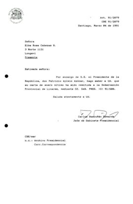 Carta remitida a la Gobernación Provincial de Linares