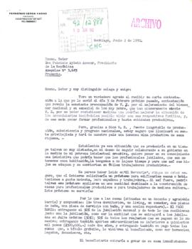 [Carta del Abogado Fernando Cerda dirigida al Presidente Patricio Aylwin, referente a problema habitacional de los profesionales jubilados]