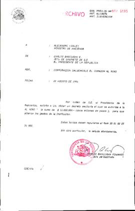 [Solicitud de dictar decreto autorizando suma de dinero a Corporación Salvemos el Corazón a un Niño]