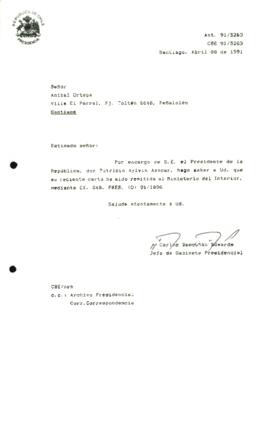 carta ha sido remitida al Ministerio del Interior, mediante Of. GAB. PRES. (0) 91/1096