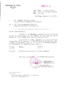 [Oficio Gab. Pres. Ord. N° 1259 de Jefe de Gabinete Presidencial, remite copia de carta que se indica]