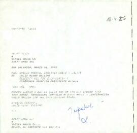 Fax del Delegado del Partido Demócrata Cristiano de El Salvador, sr. Julio Rivas Gallont, dirigido a la sra. Amelia Huerta