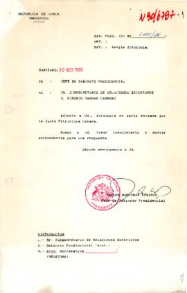 [De Jefe de Gabinete sobre Junta Patriótica Cubana]