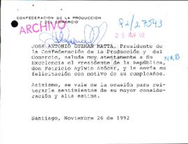 [Saludo de Cumpleaños del Presidente de la Confederación de la Producción y el Comercio al Presidente Patricio Aylwin]