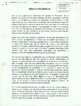 Mensaje reflexivo del Arzobispado de Santiago con relación al indulto presidencial de tres ciudadanos peruanos condenados a pena de muerte