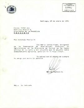 Carta desde el Senado, del sr. Máximo Pacheco G., dirigida al Excmo. Señor don Patricio Aylwin A., Presidente de la República