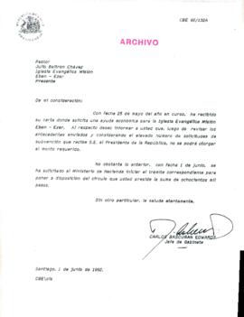 [Carta del Jefe de Gabinete de la Presidencia a Pastor Julio Beltrán]