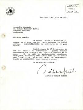 [Carta del Presidente Patricio Aylwin al Diputado Hernán Bosselin]