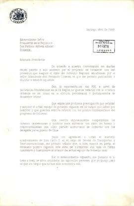 Carta desde el Senado de la República de Chile, del senador sr. Jorge Lavandero Illanes, Jefe Comité senadores PDC, dirigida al Excelentísimo Señor Presidente de la República, Don Patricio Aylwin Azocar