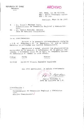 [Oficio Gab. Pres. Ord. N° 2306 de  Jefe de Gabinete Presidencial, remite copia de carta que se indica]
