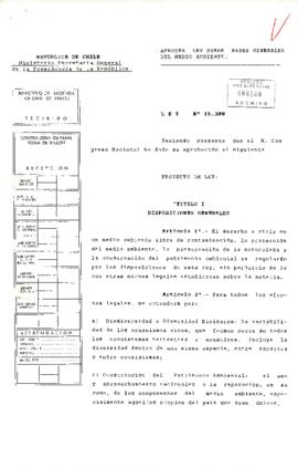 Texto íntegro de la Ley N.º 19.300 sobre Bases Generales del Medio Ambiente, incluyendo sus definiciones fundamentales, principios, instrumentos de gestión ambiental y procedimientos de evaluación ambiental.
