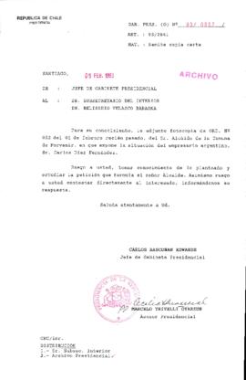 [Oficio  Gab. Pres. Ord. N° 0667  de Jefe de Gabinete Presidencial, remite copia de carta que se indica]