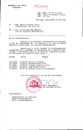 [Se adjunta correspondencia a Subsecretario de Justicia]