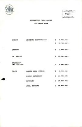 Documento que consigna la asignación de recursos del Fondo Social correspondiente a diciembre de 1990
