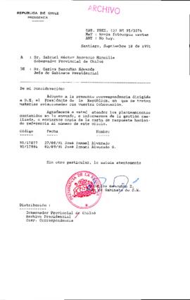 [Se adjunta correspondencia a Gobernador Provincial de Chiloé]