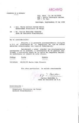 [Oficio  Gab. Pres. Ord. N° 4935 de Jefe de Gabinete Presidencial, remite copia de carta que se indica]