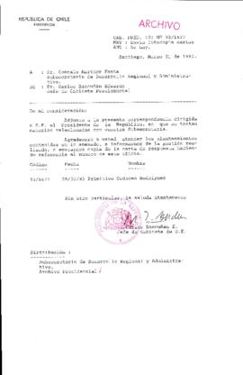 [Oficio Gab. Pres. Ord. N° 1537 de Jefe de Gabinete Presidencial, remite copia de carta que se indica]