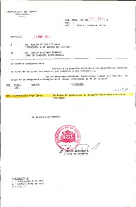 correspondencia recibida en nuestras oficinas con asuntos que competen a esa Intendencia.