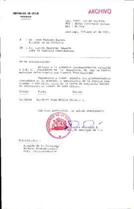 [Oficio del Jefe de Gabinete Presidencial dirigido al Alcalde de La Cisterna Ivan Morerira Barros]