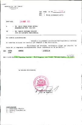 correspondencia recibida en nuestras oficinas con asuntos que competen a esa Gobernación