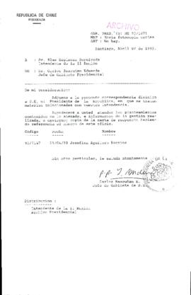 [Oficio Gab. Pres. Ord. N° 1671 de Jefe de Gabinete Presidencial, remite copia de carta que se indica]