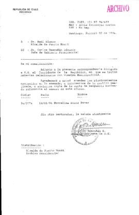 [Oficio Ord. N° 459 de Jefe de Gabinete Presidencial, remite copia de carta que se indica]