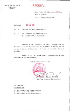 [Se remite fotocopia de correspondencia a Ministro de Obras Públicas]