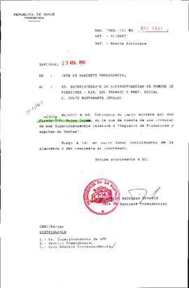 [Envío de fotocopias a Sr. Superintendente de Administradoras de Fondos de Pensiones - Min. Del Trabajo y Prev. Social D. Julio Bustamante Jeraldo]