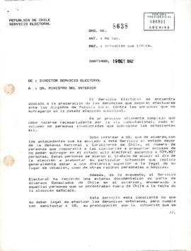 [Carta del Servicio Electoral al Ministerio del Interior, respecto a las denuncias a efectuar en contra de personas que no sufragaron en la pasada elección municipal].