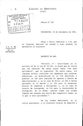 Oficio 610 Proyecto de Ley Polla Chilena de Beneficencia