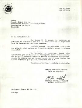 Correspondencia sobre solicitud de audiencia de la Federación Nacional de Trabajadores Portuarios de Chile al Presidente de la República