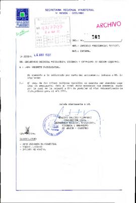 [Oficio de la Secretaria Ministerial de Vivienda y Urbanismo de Coquimbo dirigida al Jefe de Gabi...
