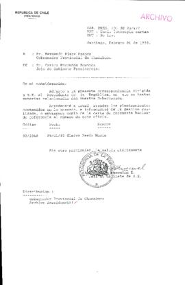 [Oficio del Gabinete Presidencial dirigido al Gobernador Provincial de Chacabuco, mediante el cual pide información sobre gestión gestión realizada a solicitud de particular]