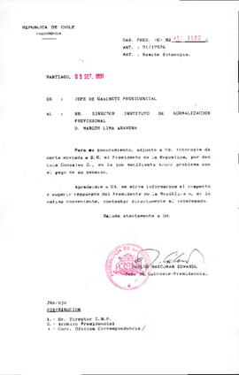 [Se remite carta de Sr. Luis González a Director de Instituto de Normalización Previsional]