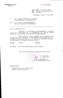 [Oficio  Gab. Pres. Ord. N°  3402 de Jefe de Gabinete Presidencial, remite copia de carta que se indica]