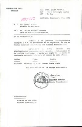 [Carta del Jefe de Gabinete de la Presidencia a Alcalde de San Ramón]