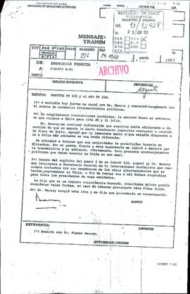 [Copia de fax de Embajador de Chile en Francia, minuta]