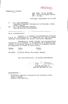 [Oficio  Gab. Pres. Ord. N° 4929 de Jefe de Gabinete Presidencial, remite copia de carta que se indica]