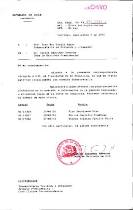 [Se adjunta correspondencia a Subsecretaria de Vivienda y Urbanismo]