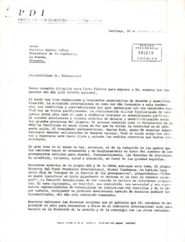 Carta desde Participación Democrática de Izquierda, de su Presidenta, sra. Fanny Pollarolo y el Presidente del Comité Político, sr. Luis Guastavino, dirigida al Señor Patricio Aylwin A., Presidente de la República